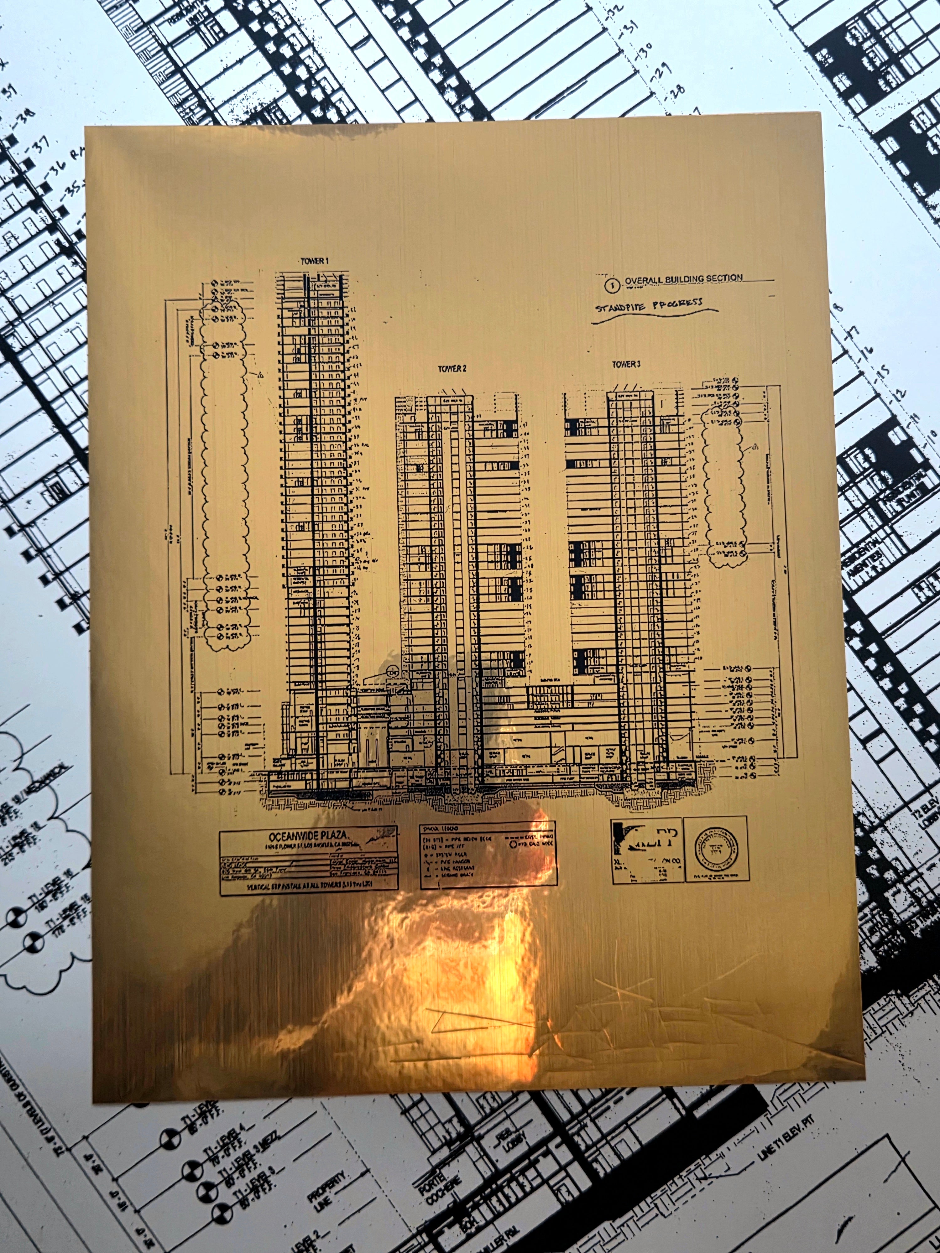 GRAFFITI TOWERS MINI BLUEPRINT PRINT ON GOLD