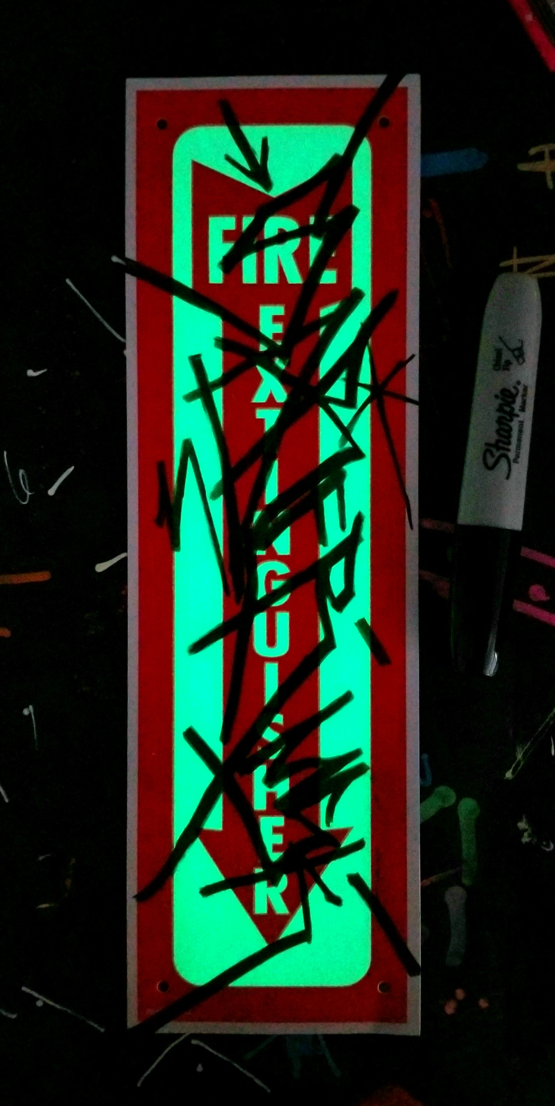 "Tagged Fire Extinguisher Sign" Glow in the dark