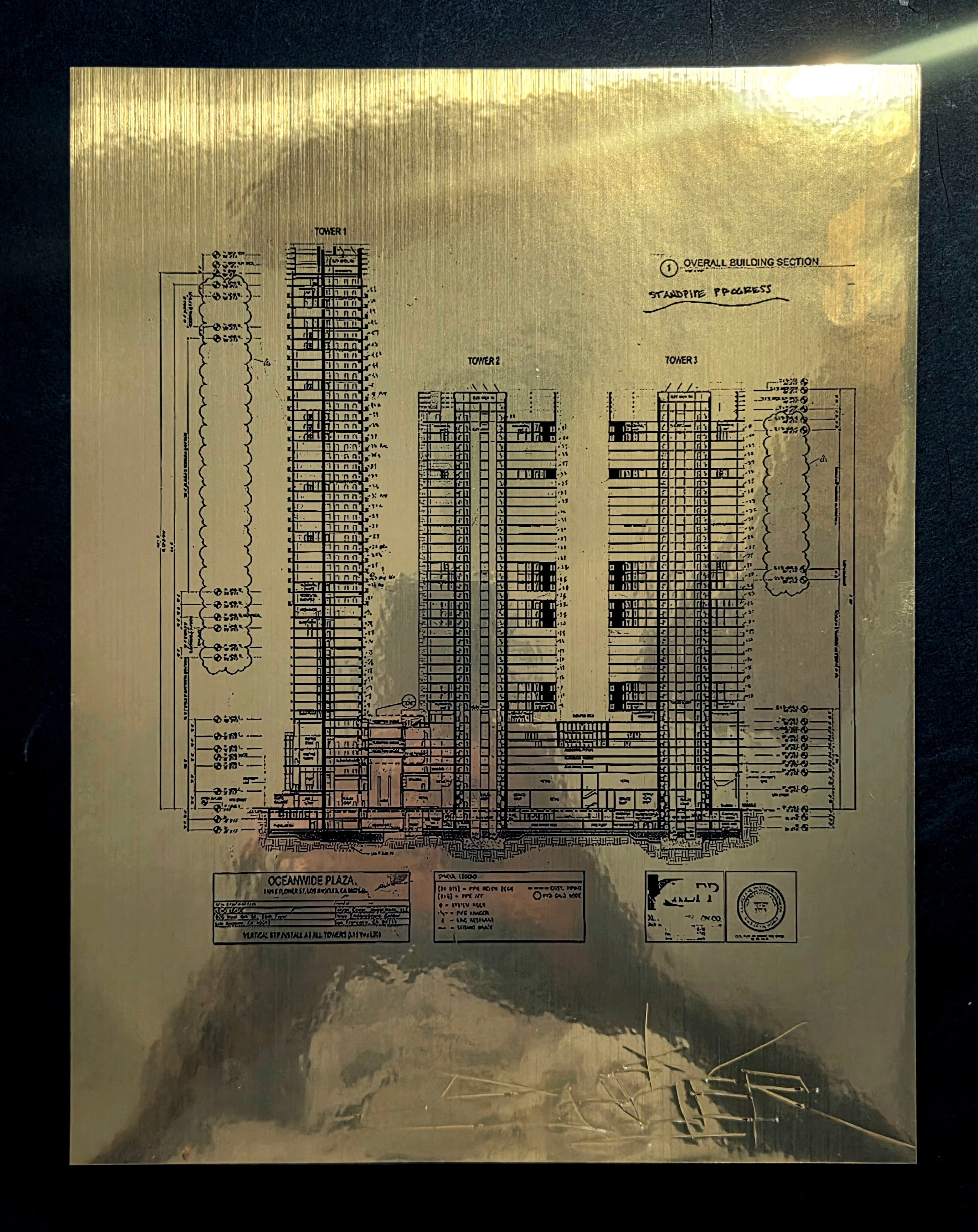 GRAFFITI TOWERS MINI BLUEPRINT PRINT ON GOLD