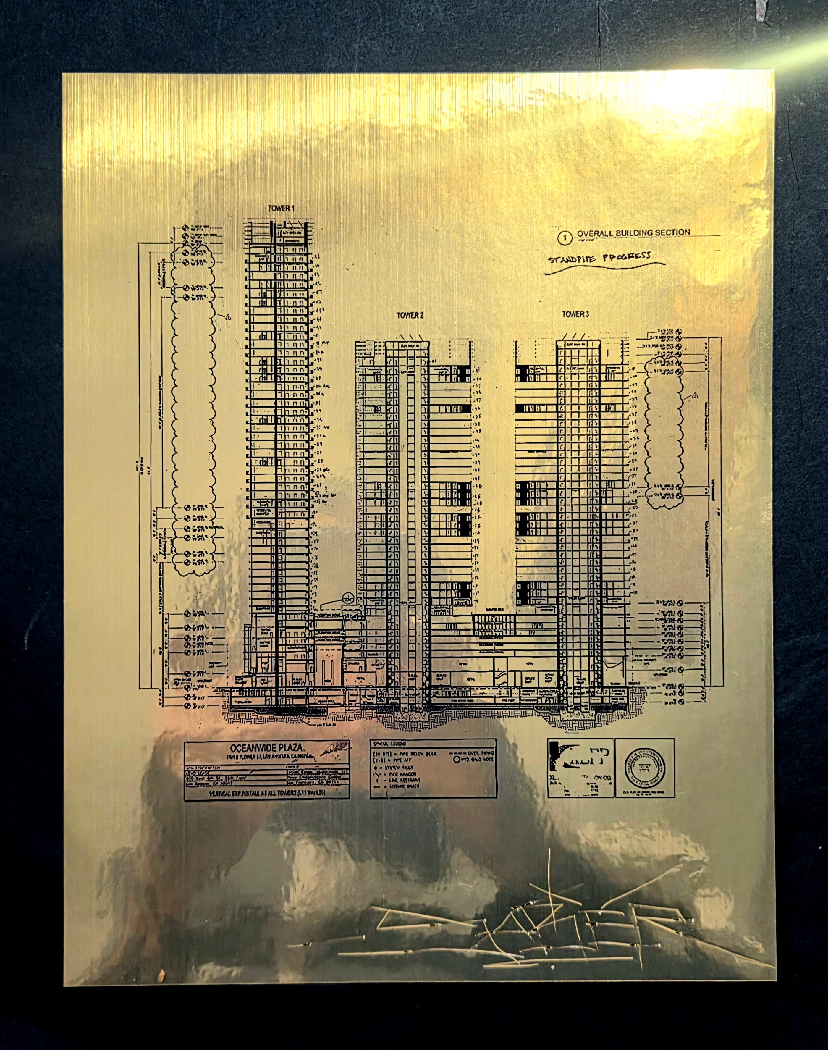 GRAFFITI TOWERS MINI BLUEPRINT PRINT ON GOLD