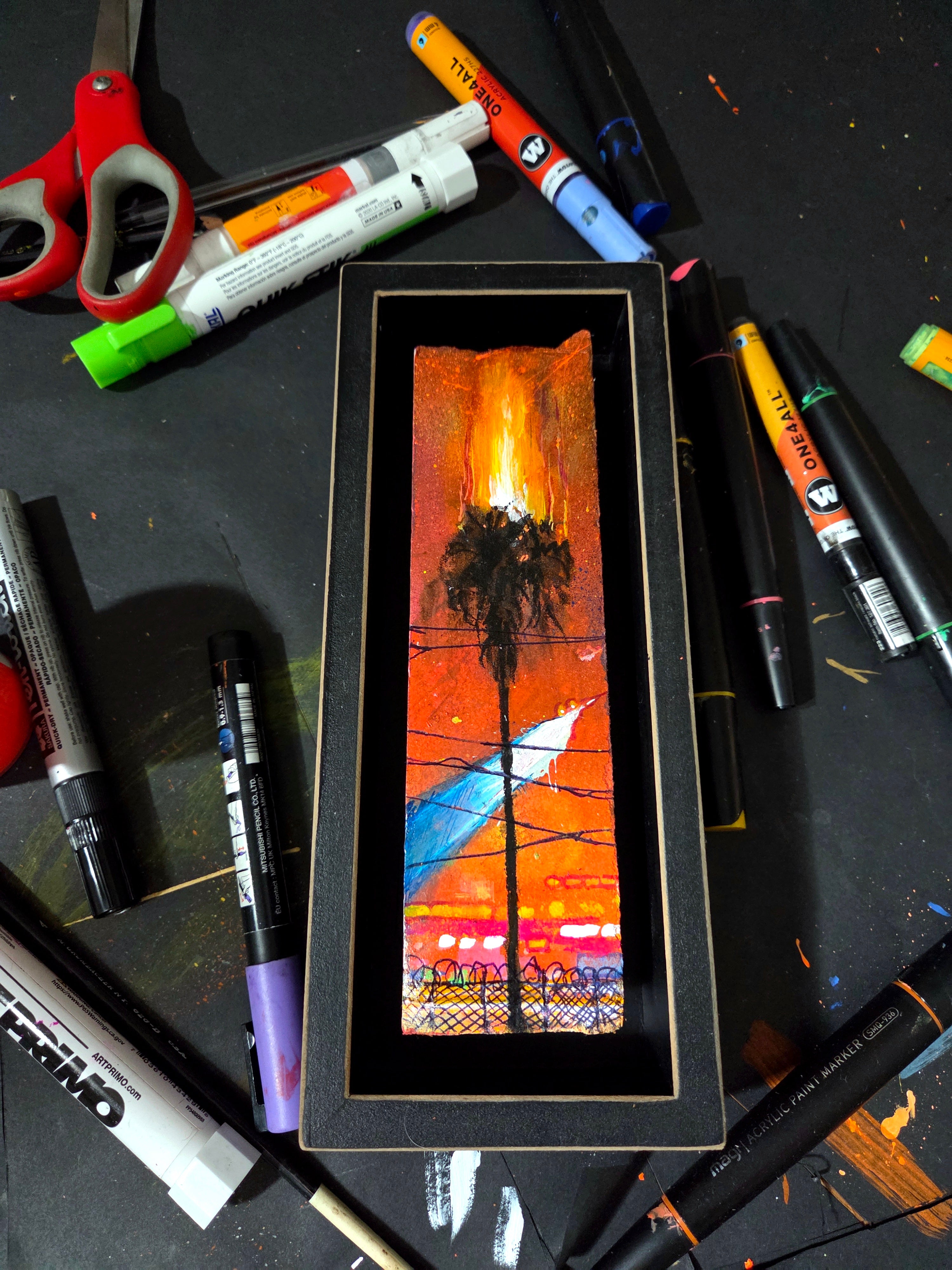 Palm Tree Fire Shadowbox